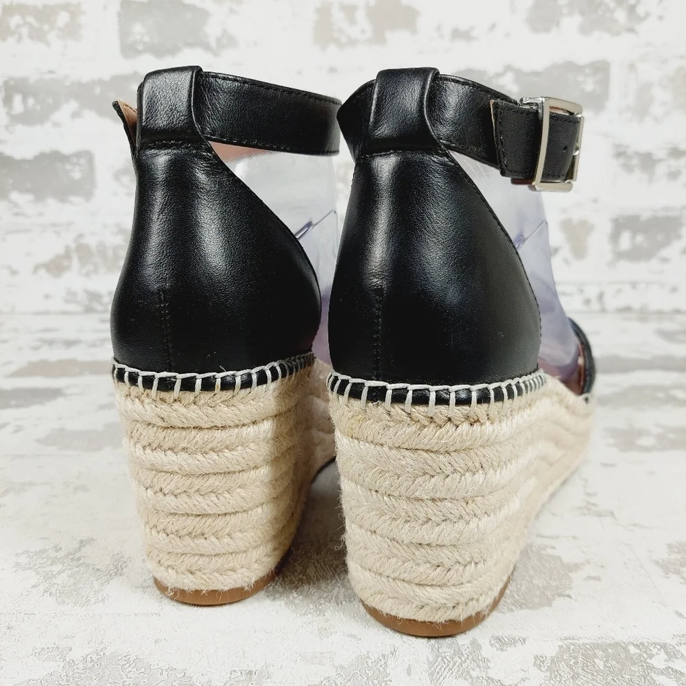 NEW Nordstrom Armen Black Leather Slip On Buckle Ankle Strap Wedge Sandals H205